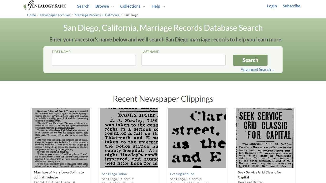 San Diego, California, Marriage Records Online Search - GenealogyBank